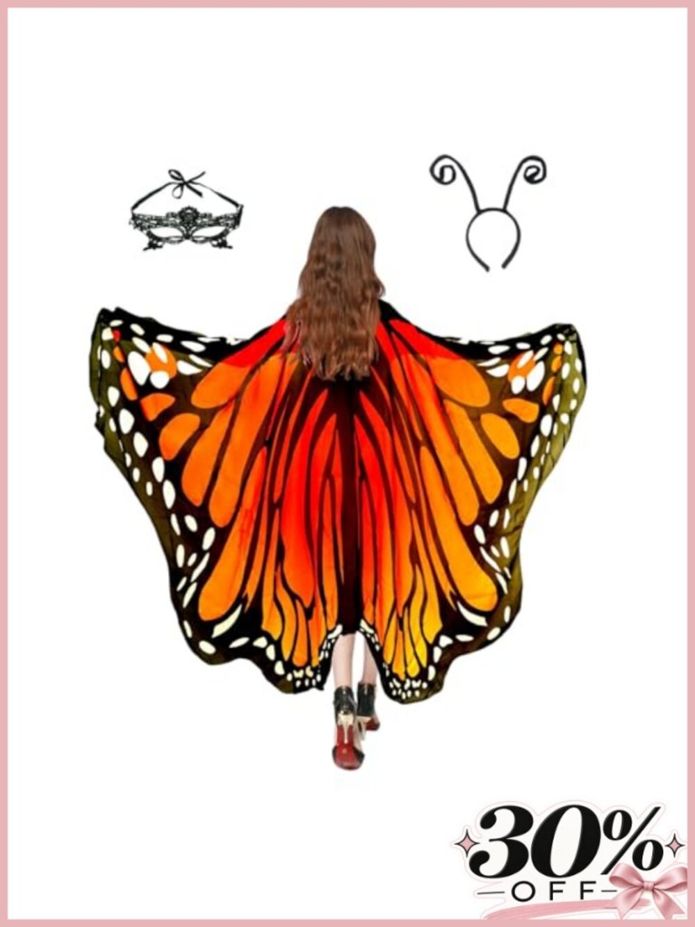 Adult Monarch Butterfly Cape Costume Cape Shawl Halloween 3Pcs Set